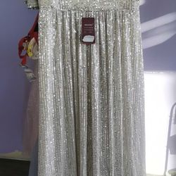 New Silver Sequin Evening Gown