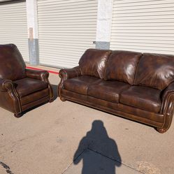 Leather Sofa and Recliner by Hancock and Moore