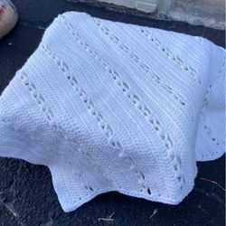 Handmade White Small Blanket, 42"x68"