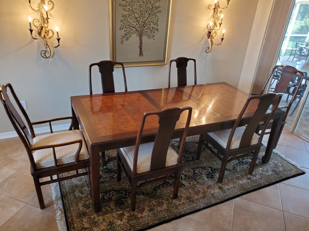 Oriental Style Dining Room Table Set and China Cabinet