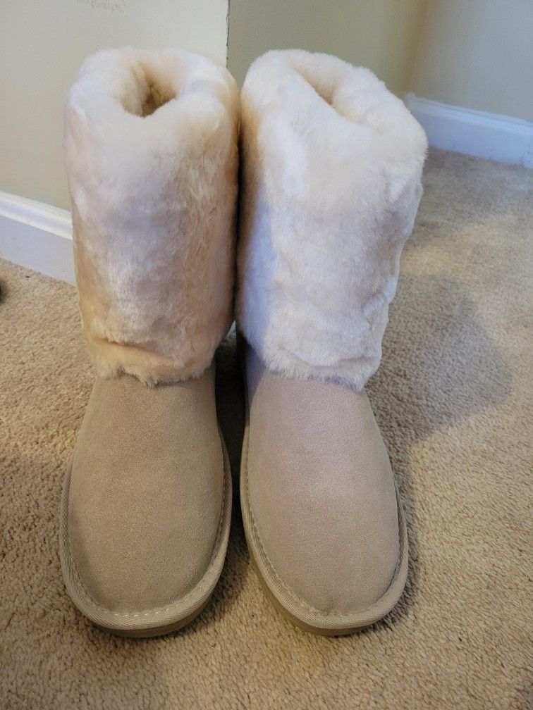 Genuine Suede Boots With Fur
