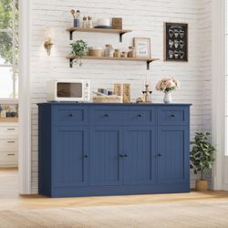 55" Sideboard Buffet Cabinet with Storage, Modern Kitchen Buffet Storage Cabinet with Drawers, Wood Coffee Bar with Adjustable Shelves, Large Sideboar