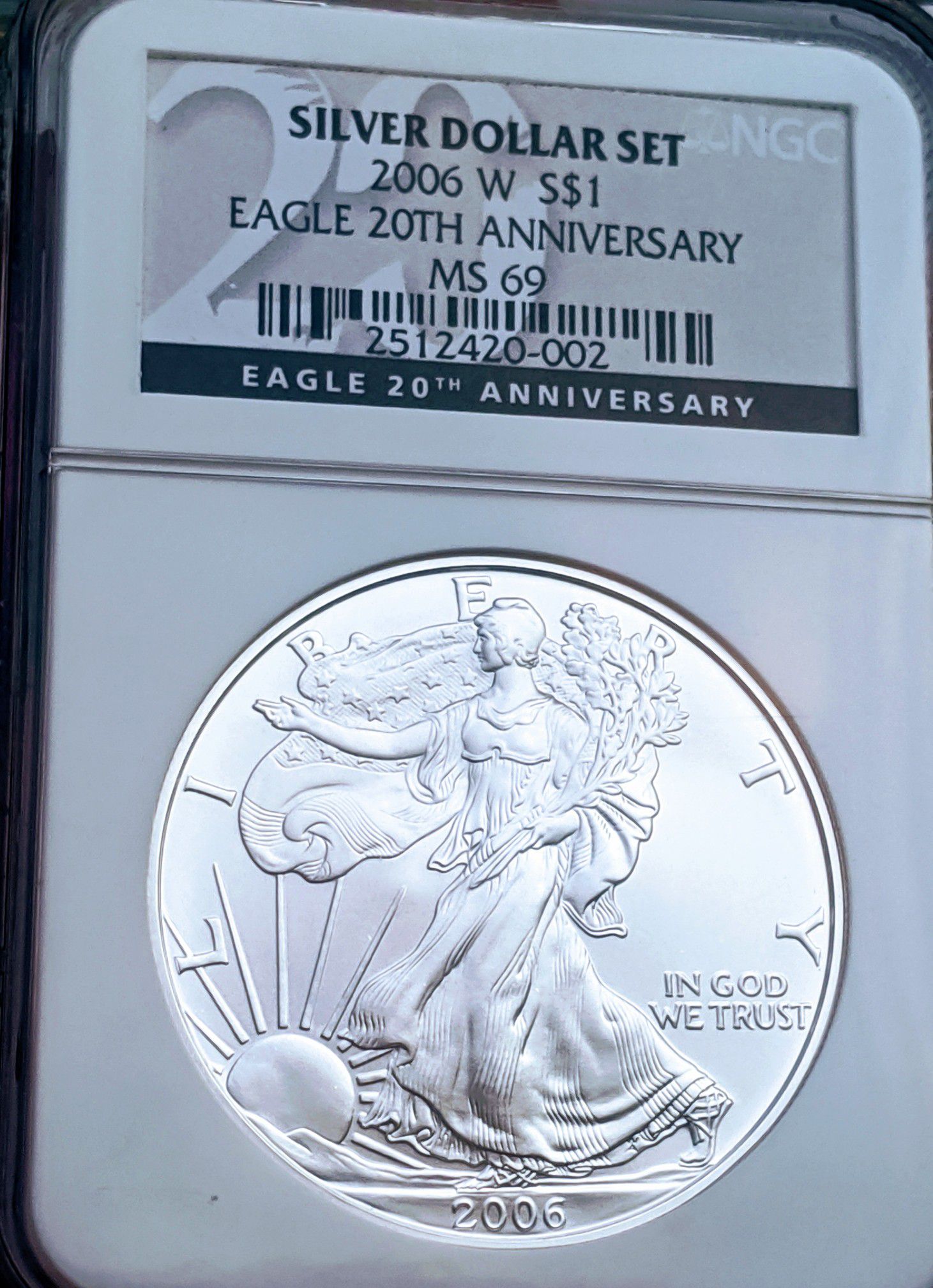 2006 Silver Eagle $ *NGC MS-69 *Blue Label *from- 20th Anniversary Set *RARE