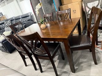 Dark Wood Dining Table with 6 Chairs