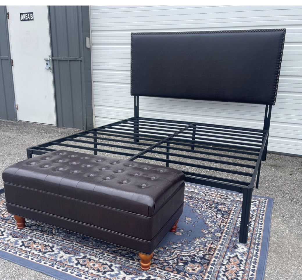 New King Size Platform Bed Frame And Headboard $250, Ottoman $125
