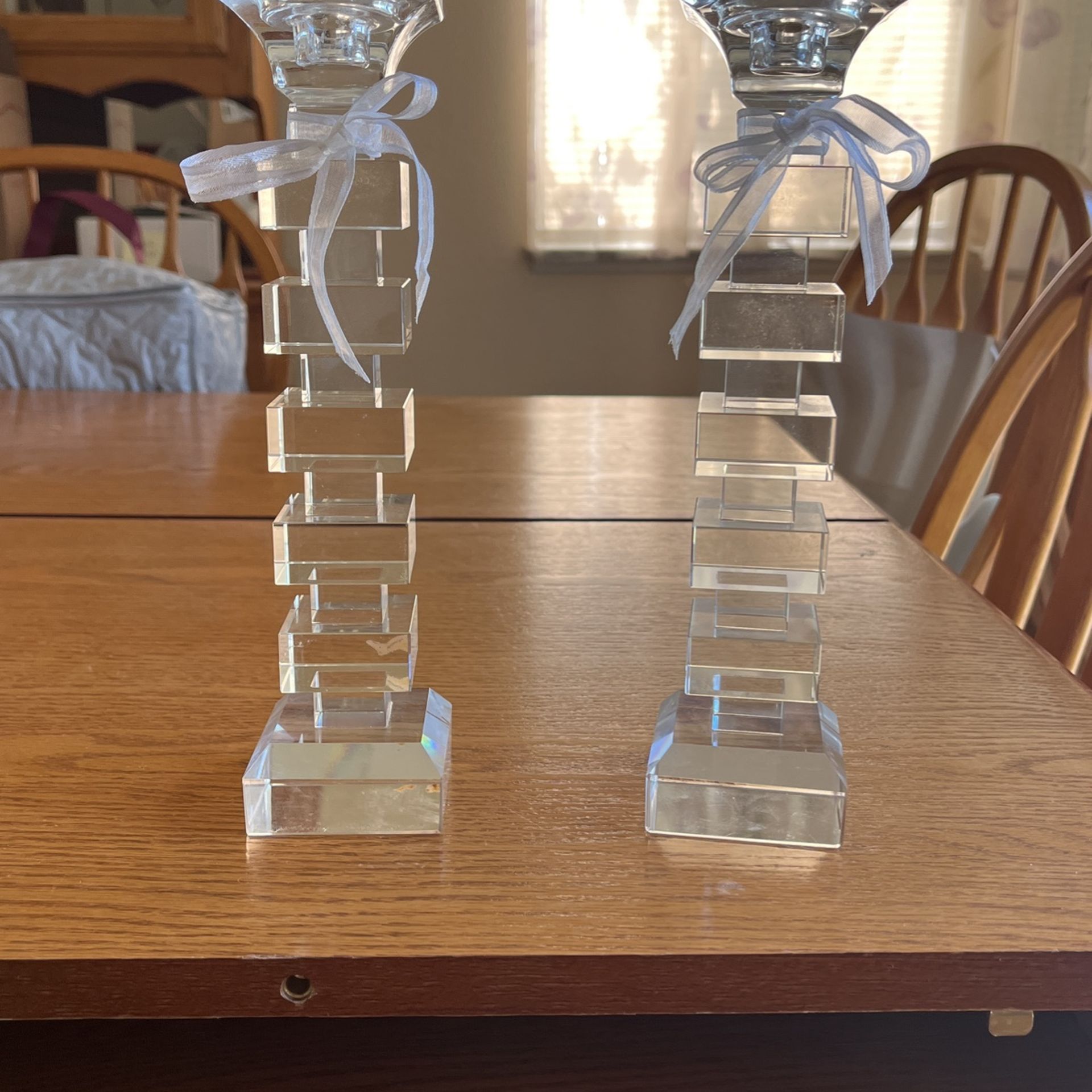 Clear Glass Square Cut Candle Holders