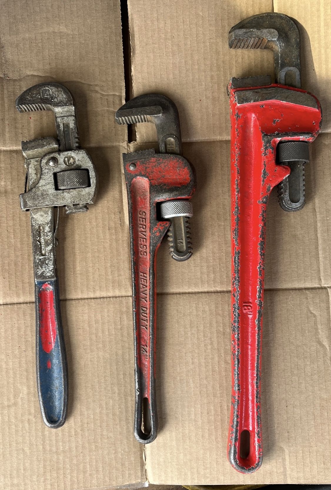 3 VINTAGE PLUMBING PIPE WRENCHES ADJUSTABLE WRENCHES!!