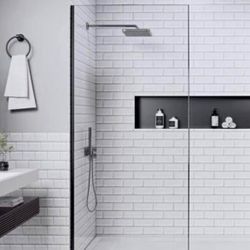 36 in. W x 74 in. H Semi-Frameless Fixed Glass Shower Door in Matte Black Nano-Coated