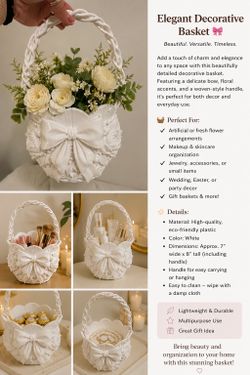 Elegant Decorative Basket with Bow – Handmade Style | Easter Basket | Home Decor | Gift Basket