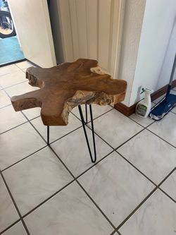 Live Edge Wood Slab Side Table with Hairpin Legs