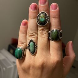 4 Vintage Navajo Sterling Turquoise Rings 