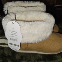 Girls Size 4 Faux Fur Boots Wonder Nation Chestnut 