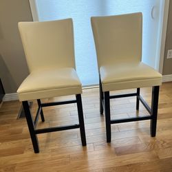 Set of 2 Cream Faux Leather Counter-Height Chairs