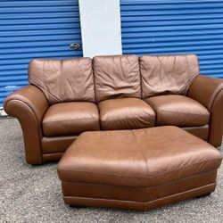 Real Leather Couch + Ottoman – Free Delivery!