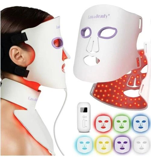 EASYINBEAUTY LED Light Therapy Face & Neck Mask 7 Colors Facial Skin Care Device for Wrinkles