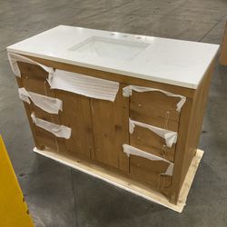 48” Brown Solid Wood Bathroom Vanity With Marble Top (V1287)