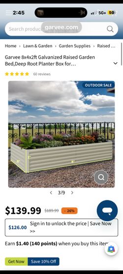 Garvee 8x4x2ft Galvanized Raised Garden Bed, Deep Root Planter Box