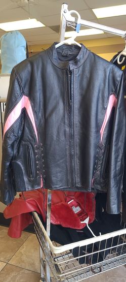 Leather Jacket Black Pink Strip