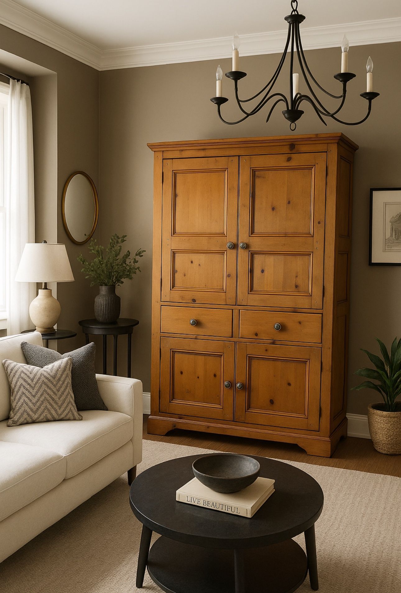 Solid wood TV Unit With Drawers And Shelves