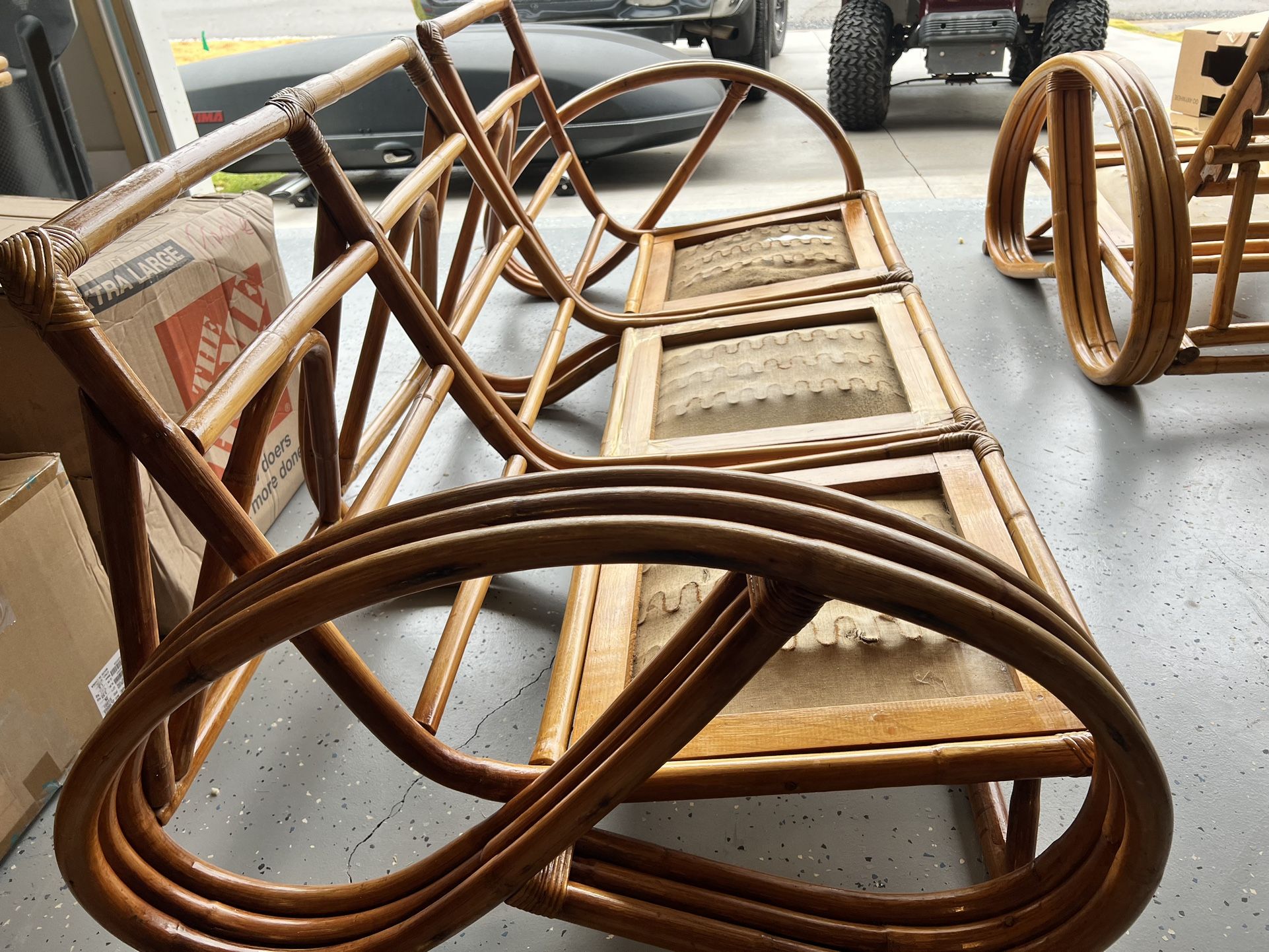 Mid Century Modern Bamboo Couch Seat Tables