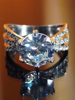 4.0 CT Round Cut Diamond simulated Women's wedding engagement promises ring white gold over silver size 8.0