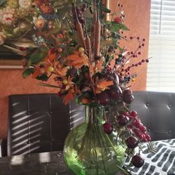 Artificial flowers amd  fruits with vase