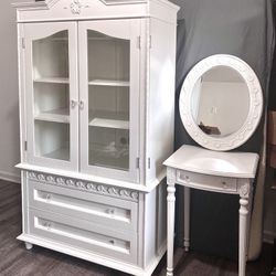 Shabby Chic French Provincial Armoire – Vintage Cabinet + FREE Mirror & Table!