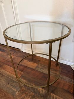 Modern Round Glass Side Table - Gold Metal Frame