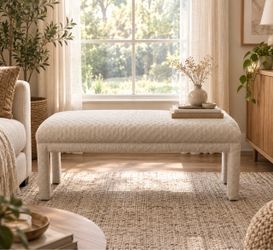 Upholstered Accent Bench with Textured Fabric