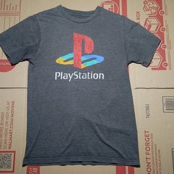 2015 Ripple Junction Sony Playstation Graphic Logo T-Shirt Tee Small Gray Grey