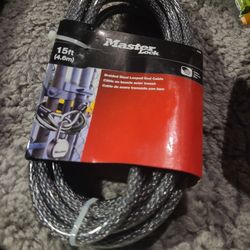 Brand New Braided Steel Looped Cable 15 Feet Long 