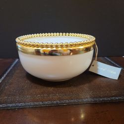 White with Gold Beaded Edge Small Holiday Serving Bowl- New