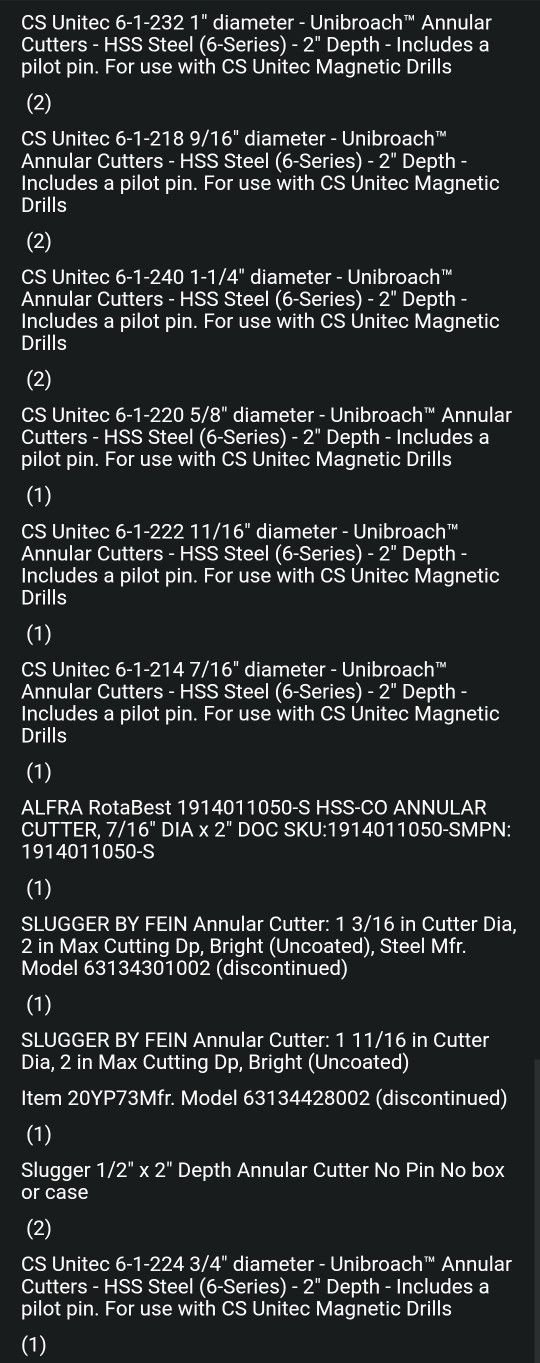 15 HSS Steel Annular Cutters Bit Bundle 2inch Different Diameters Other - Building materials & Supplies