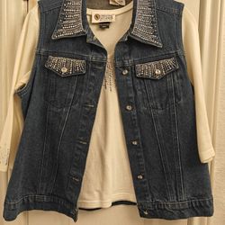 Women's Blouse V-Neck - Vest Studded 