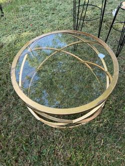Round Gold Metal and Glass Coffee Table