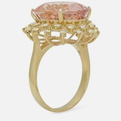 14K Yellow Gold 9.58ct Morganite and 0.74ct Diamond Ring