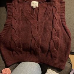 Women Sweater Vest, Cropped Button Up