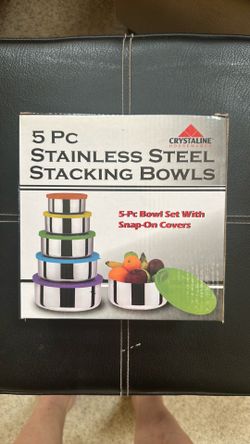5 Pc Stainless Steel Stacking Bowls w/ Snap on Covers