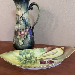 Grape Painted Pitcher and Plate