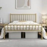Stunning Queen Metal Platform Bed Frame - Antique Gold Finish - Now Available!
