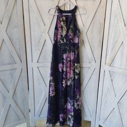 Halter Maxi Purple Floral Dress