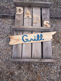 Dad's grill sign with shelves
