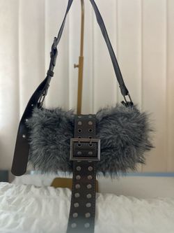 Faux Fur Shoulder Bag with Studded Belt