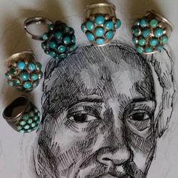 
Vintage Sterling Silver Turquoise Petite Point Dome Ring Snake Eye Zuni