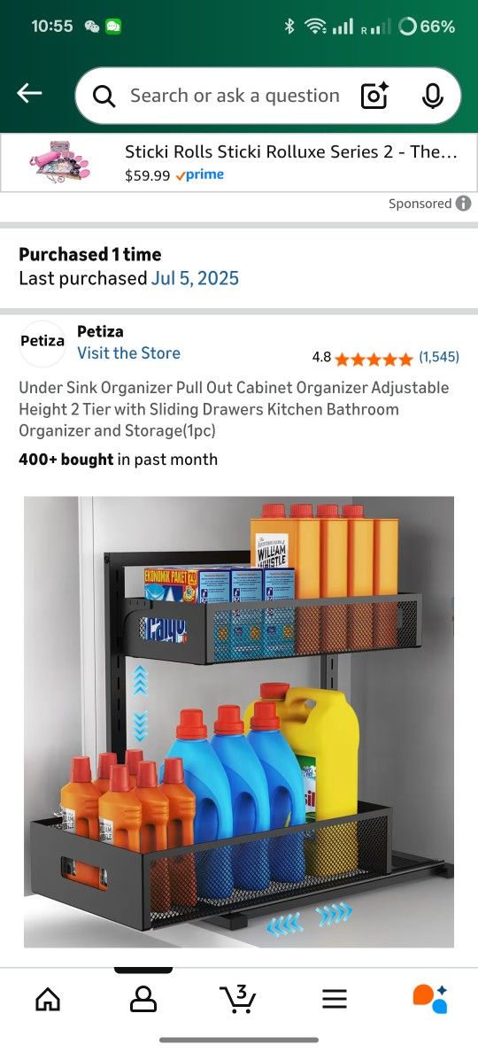 Under Sink Organizer Pull Out Cabinet Organizer Adjustable Height 2 Tier with Sliding Drawers Kitchen Bathroom Organizer and Storage(1pc)