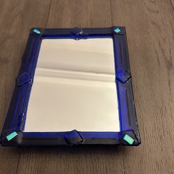 Hand made glass mirror  Blue glass frame hanging mirror 
