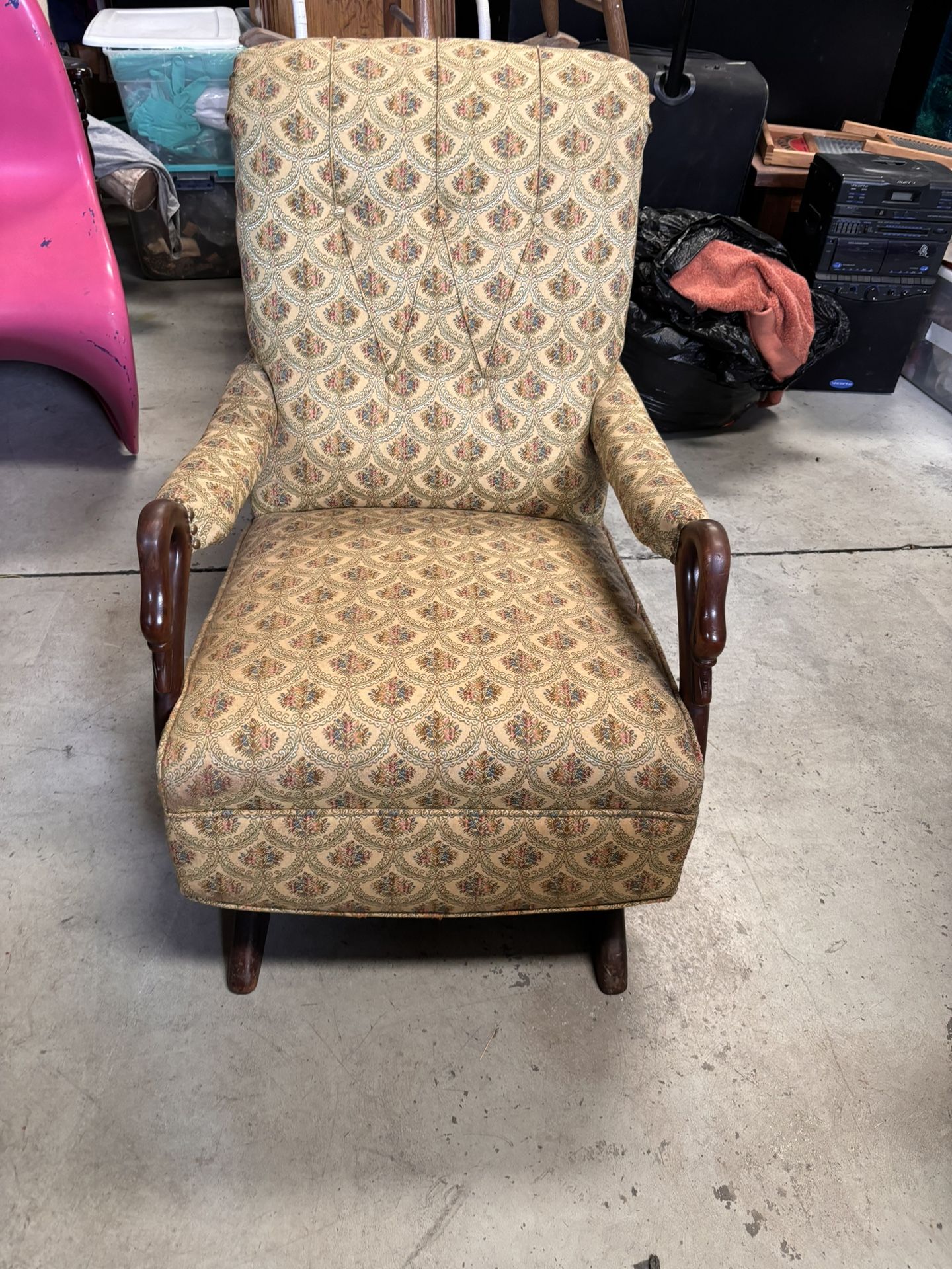 Vintage/Antique Wooden Gooseneck Floral Upholstered Rocking Chair