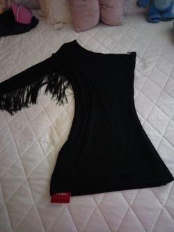 Black One-Shoulder Fringe Mini Dress size large