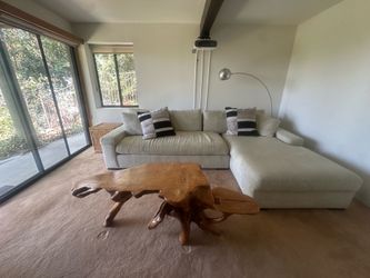 Cream colored linen sectional couch