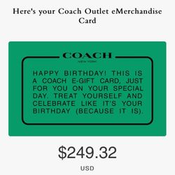 Coach Gift E Card For Sale 